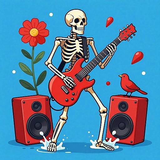 Energetic Skeleton Guitarist in Splash