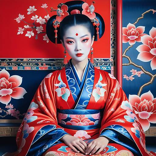 Surreal Kimono Painter in Red Pastel