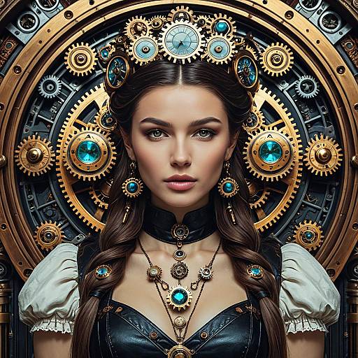 Steampunk Goddess with Gears and Gemstones
