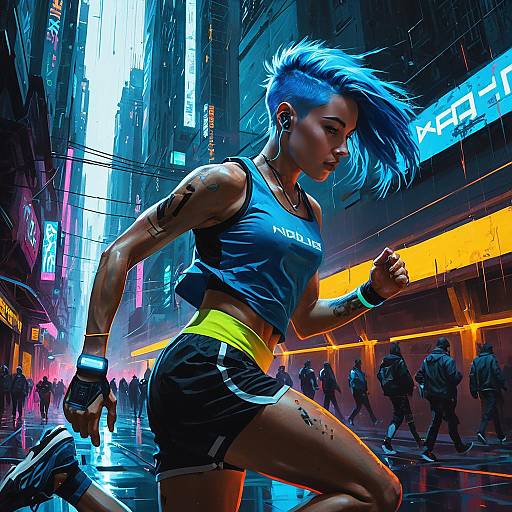 Cyberpunk Runner with Electric Blue Hair