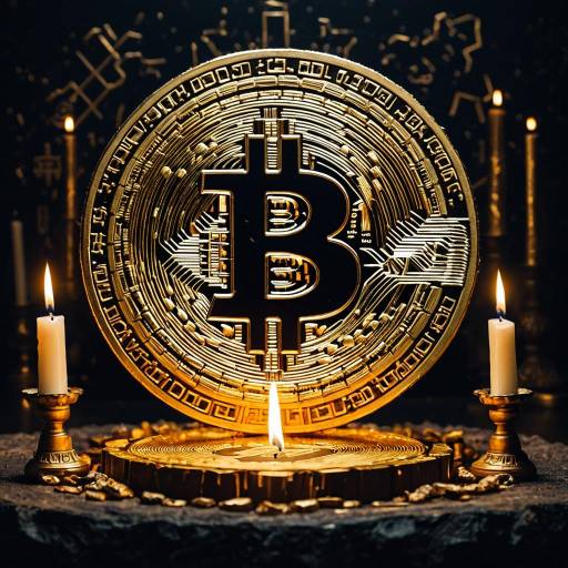 Gold Bitcoin Logo on Candlelit Altar