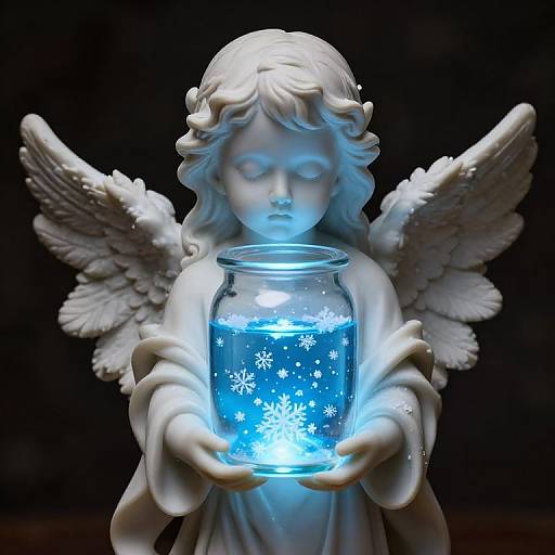 Marble Angel Statue with Glowing Jar
