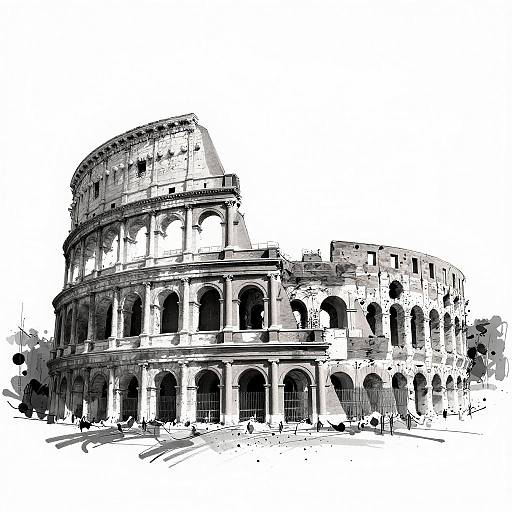 Dynamic Black-and-White Colosseum Sketch