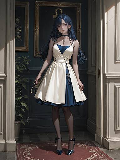 Chic Navy V-Neck Full-Body Portrait