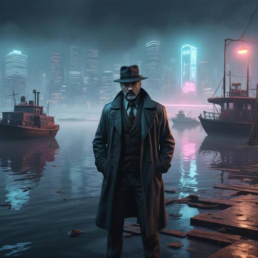Detective in a Foggy Cyberpunk Mystery