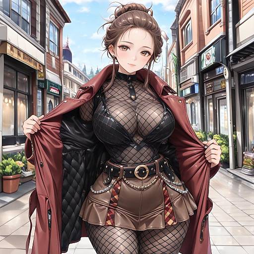 Alluring Fishnet Bodysuit with Trench