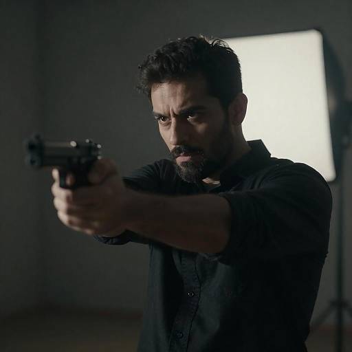 Dramatic Portrait of Man With Gun