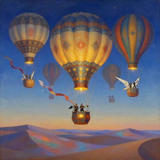Ornate Hot-Air Balloons Over Glass Dunes