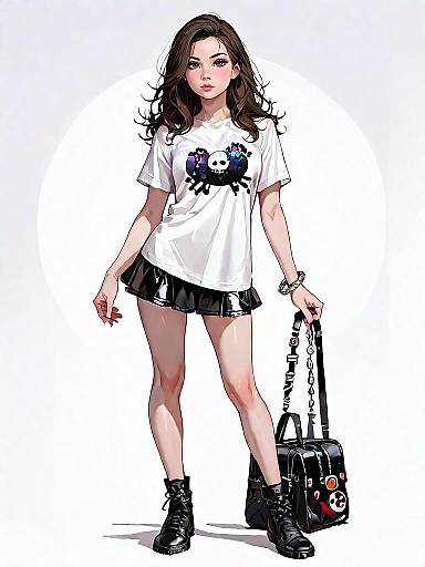 Casual Chic Woman in Graphic T-Shirt and Mini Skirt