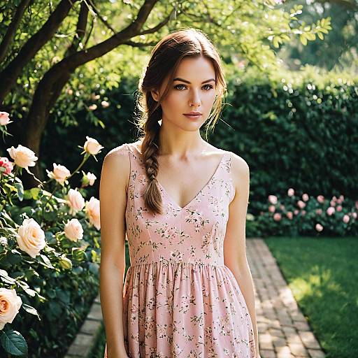 Serene Young Woman in Pink Dress