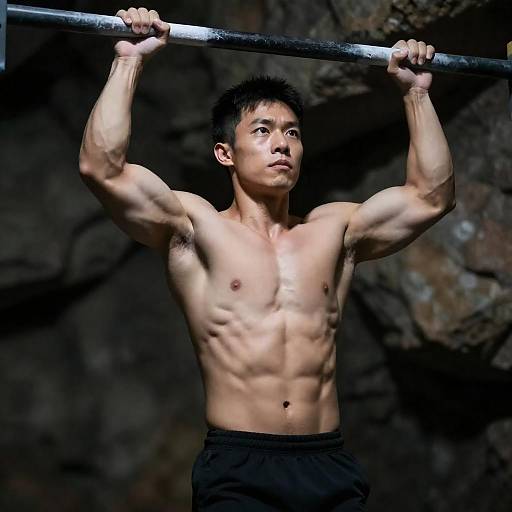 Cave Pull-Up: Muscular Shirtless Man