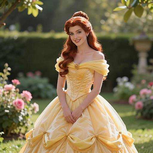 Woman in Princess Belle Costume in Garden