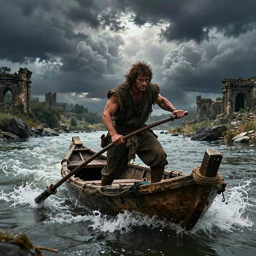 Fierce Ferryman on Turbulent River