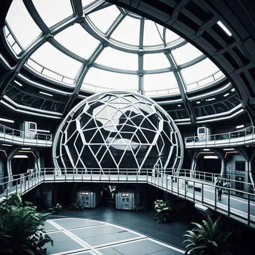 Futuristic Space Colony Interior with Geodesic Dome