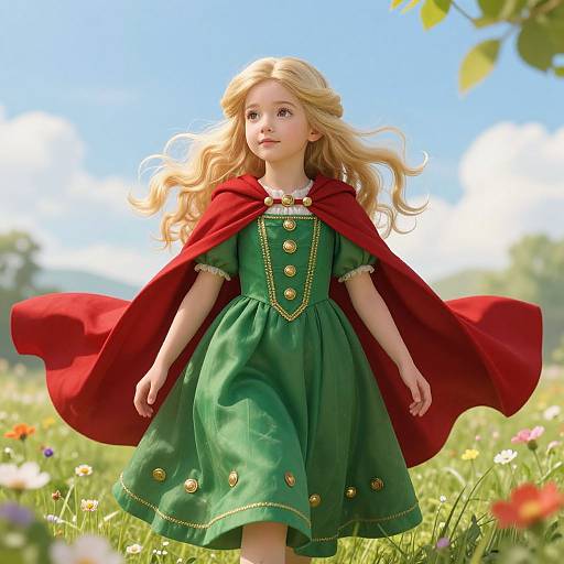 Enchanting Blonde Girl in Green Dress