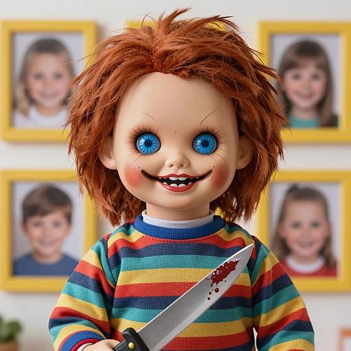 Sinister Scary Doll with Bloody Knife