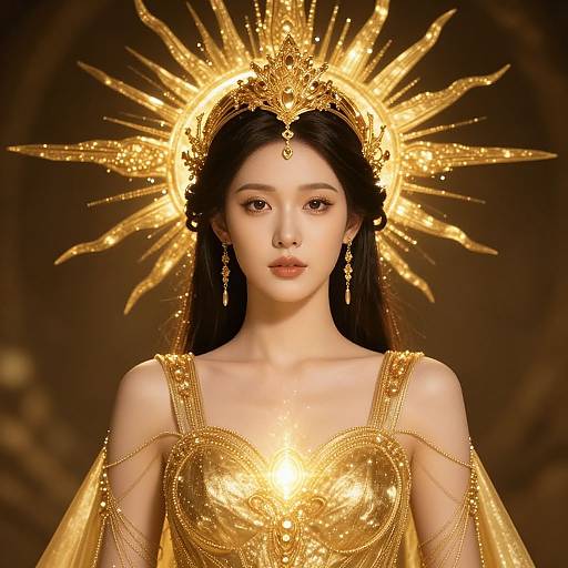 Ethereal Woman with Golden Sun Headdress