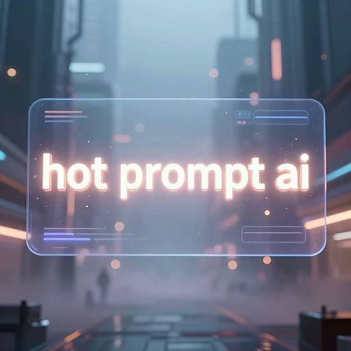 Neon-lit futuristic city street with blurred buildings and lights, featuring a transparent digital overlay displaying 