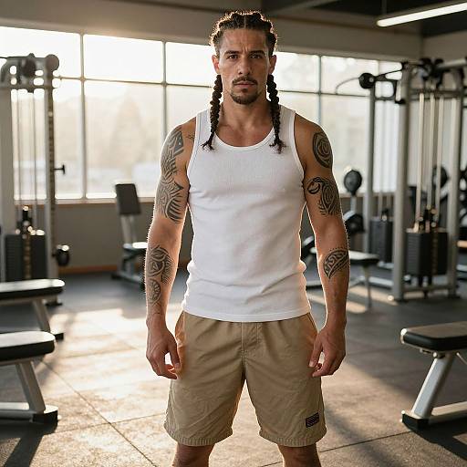 Confident Man with Braids and Tattoos