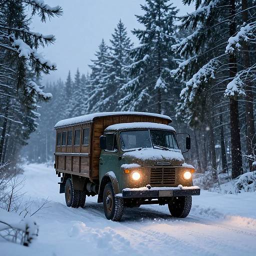 Rustic Barkas Truck in Snowy Forest