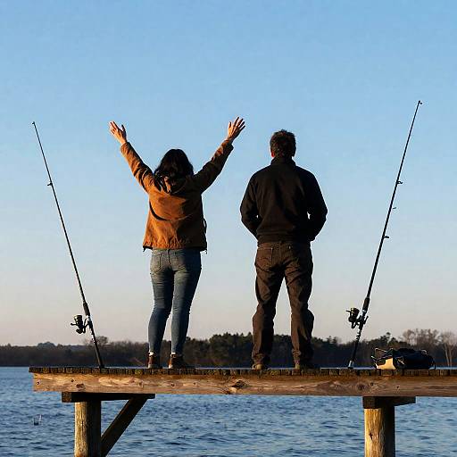 Sunset Fishing Platform with Friends