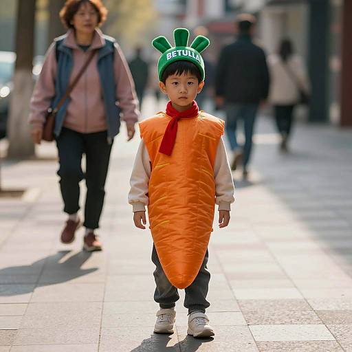 Cute Boy in Carrot Costume Outdoors
