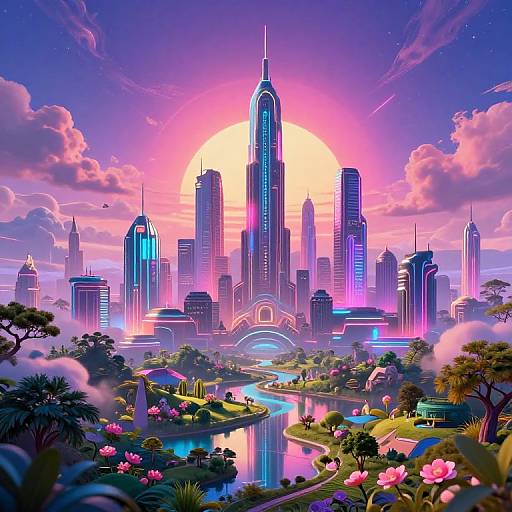 Futuristic Neon Cityscape Landscapes