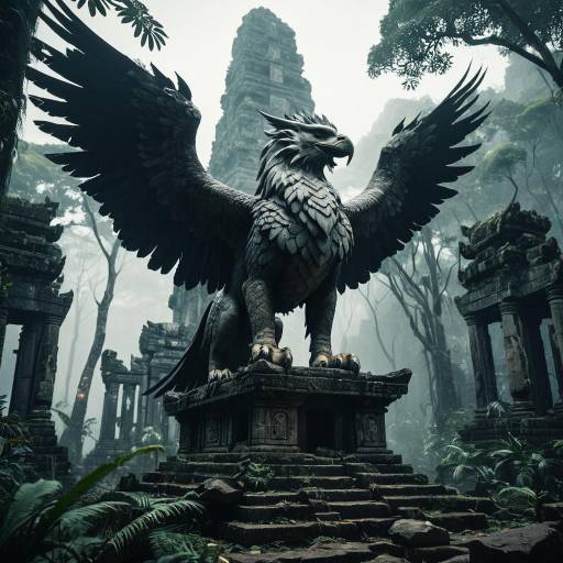 Ancient Stone Gryphon Monument in Jungle Ruins