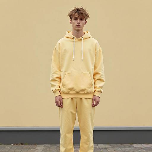Young Man in Yellow Hoodie and Pants
