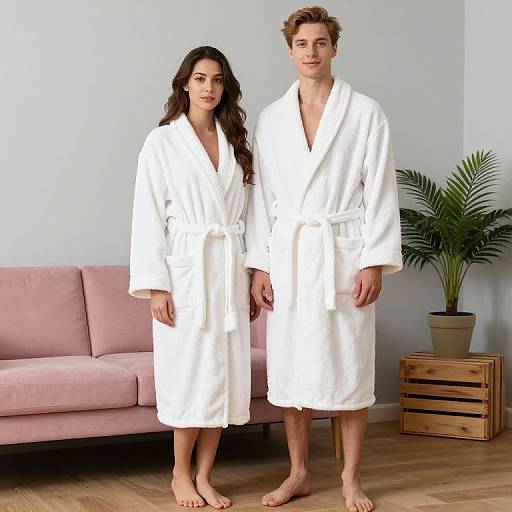 Two People in White Fluffy Bathrobes