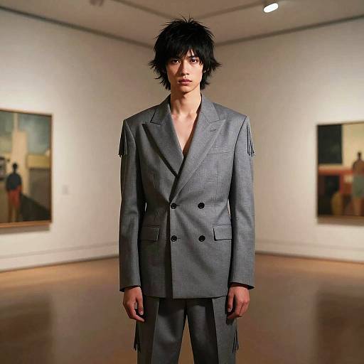 Heavy Fringe Androgynous Tailored Suit Editorial