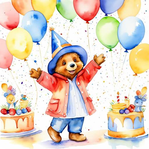 Watercolor Paddington Bear Birthday Celebration