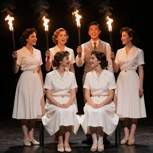 1950s Theatrical Scene with Torches