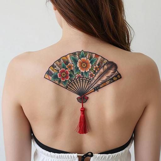 Elegant Woman's Back with Colorful Tattoo