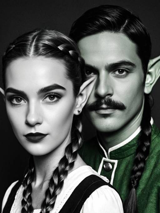 Elf Couple Portrait with Pointy Ears and Braids