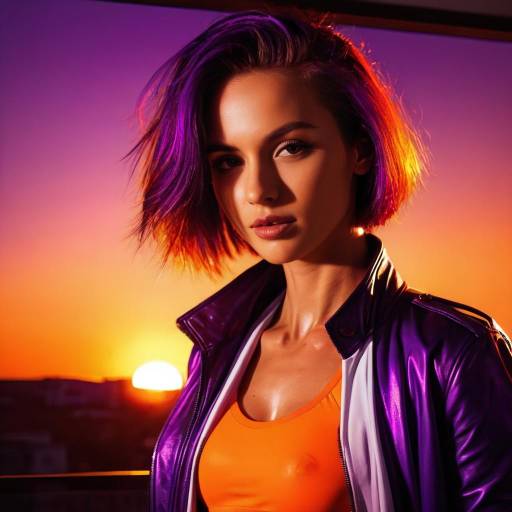 Woman in Purple Sportswear at Sunset