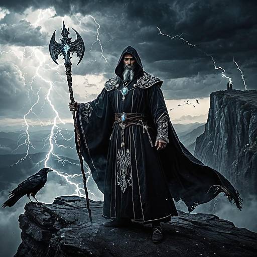 Dreaded Warlock on Cliff with Lightning