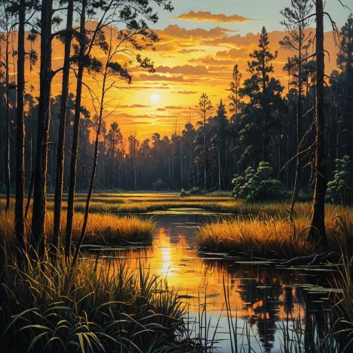 Twilight Wetlands: Magical Oil Painting