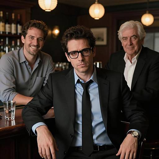Three Men in a Dim Bar Setting