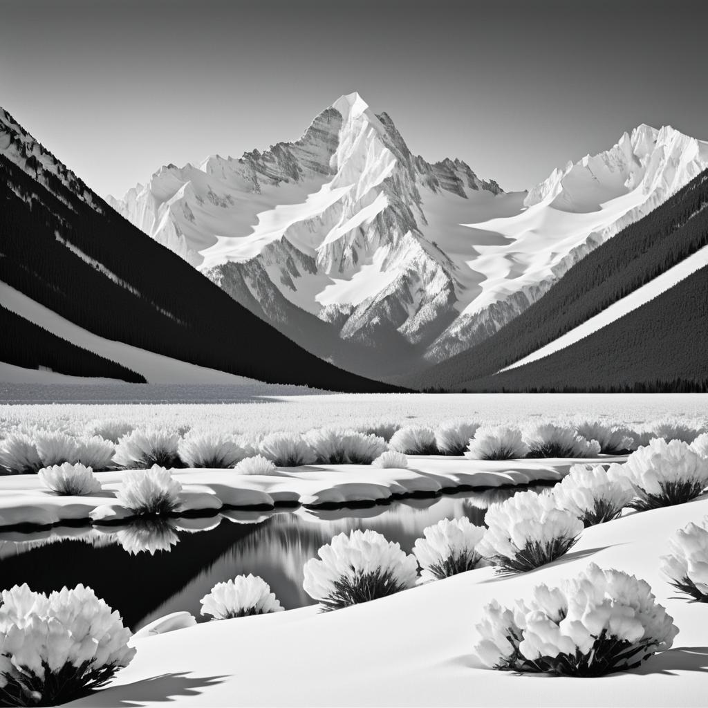 Majestic Snowy Mountains in Ansel Adams Style