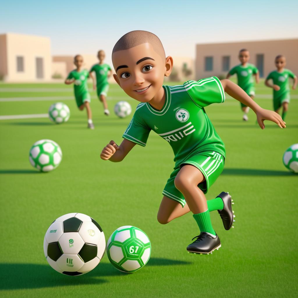 Young Athlete Kicking a Unique Soccer Ball