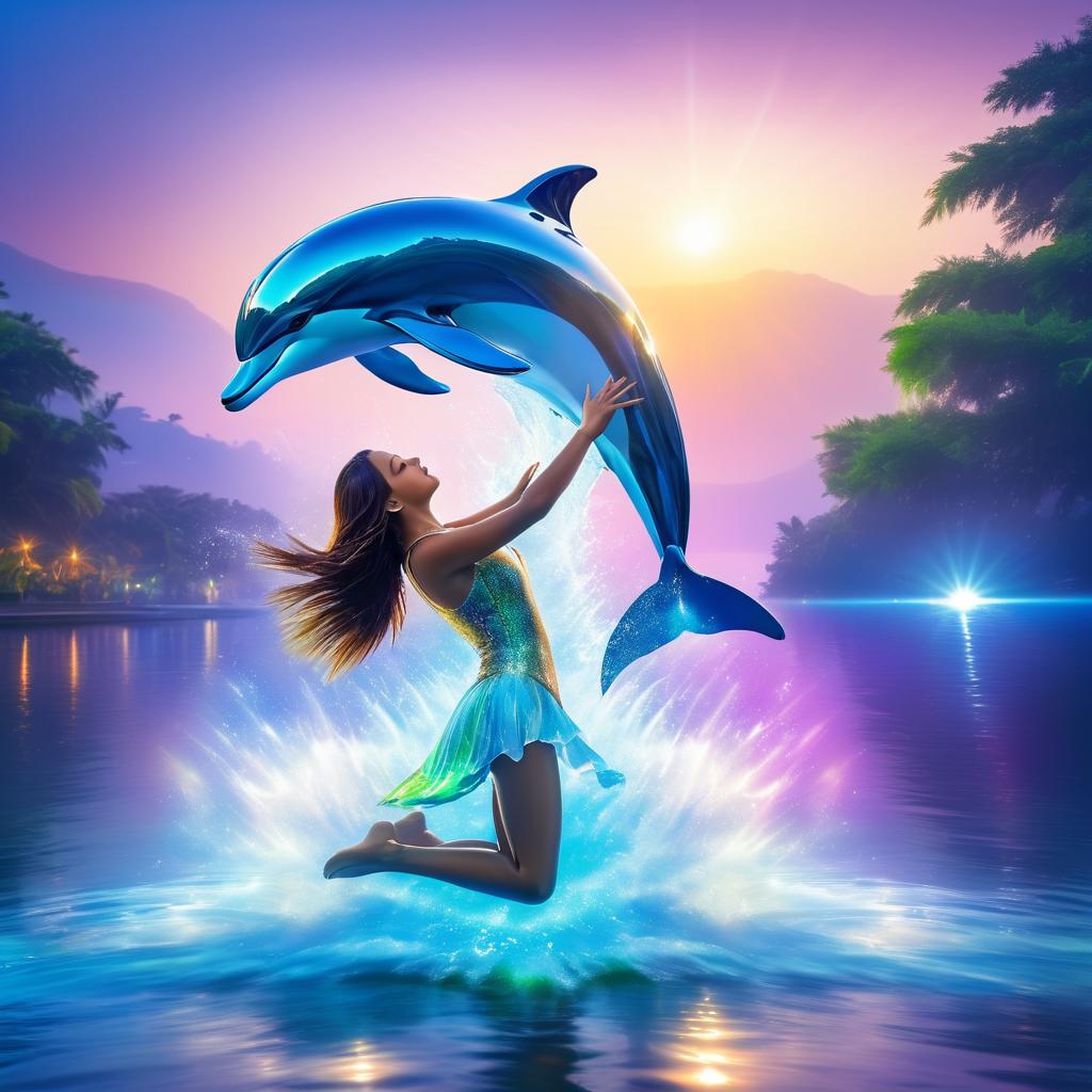 Dolphin and Teen in Mystical Dawn