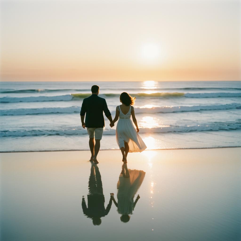 Couple Sunset Walk on the Beach