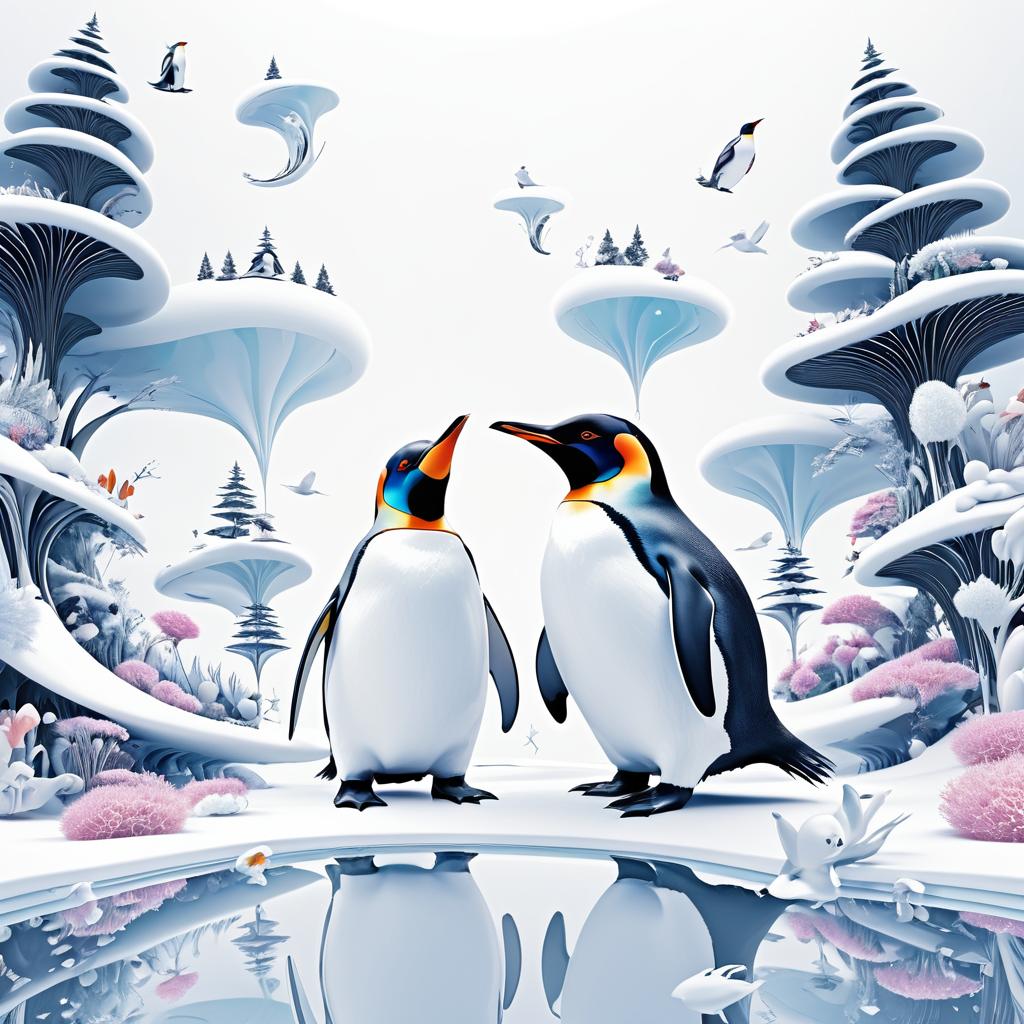 Surreal Penguin Line Art in Unique Poses