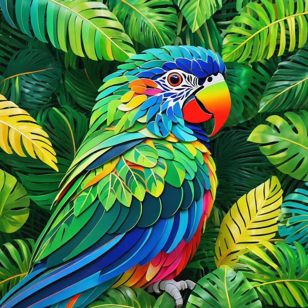 Vibrant Tropical Parrot Leaf Art