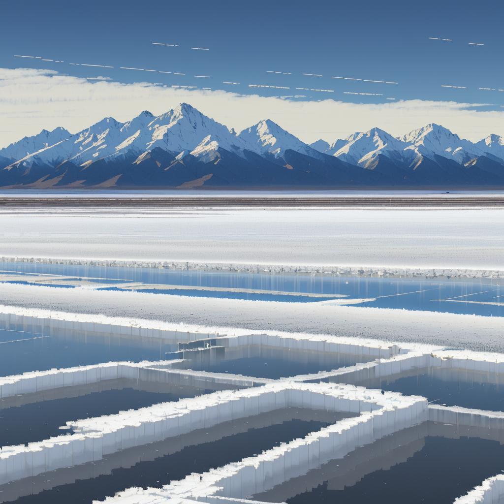 Snowy Salt Flats and Rocky Mountains Scene