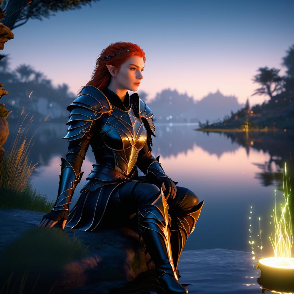 Mystical Redhead Elf Warrior by the Lake