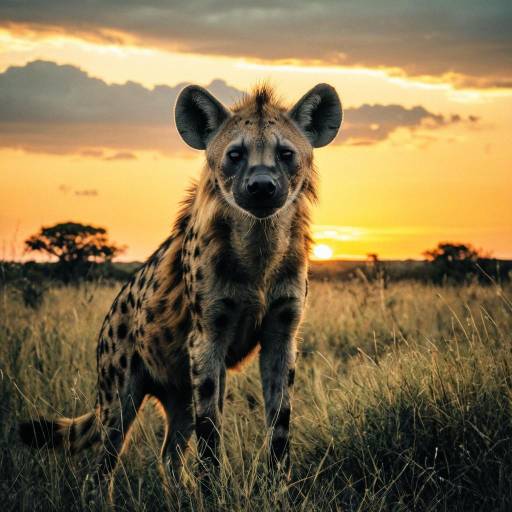 Hyena at Sunset in African Savannah