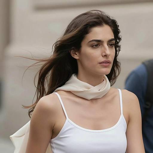 Woman in White Spaghetti Strap Top with Scarf