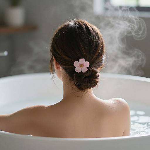 Woman Relaxing in Steamy Bathtub